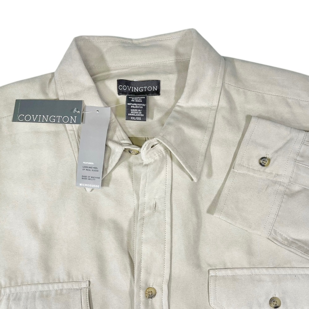 NEW Covington XXL Tan Microsuede Button Down Shirt Long Sleeve Utility‎ Western